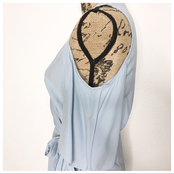 Topshop Wrap Cold Shoulder Dress Powder Blue - Picture 2 of 4